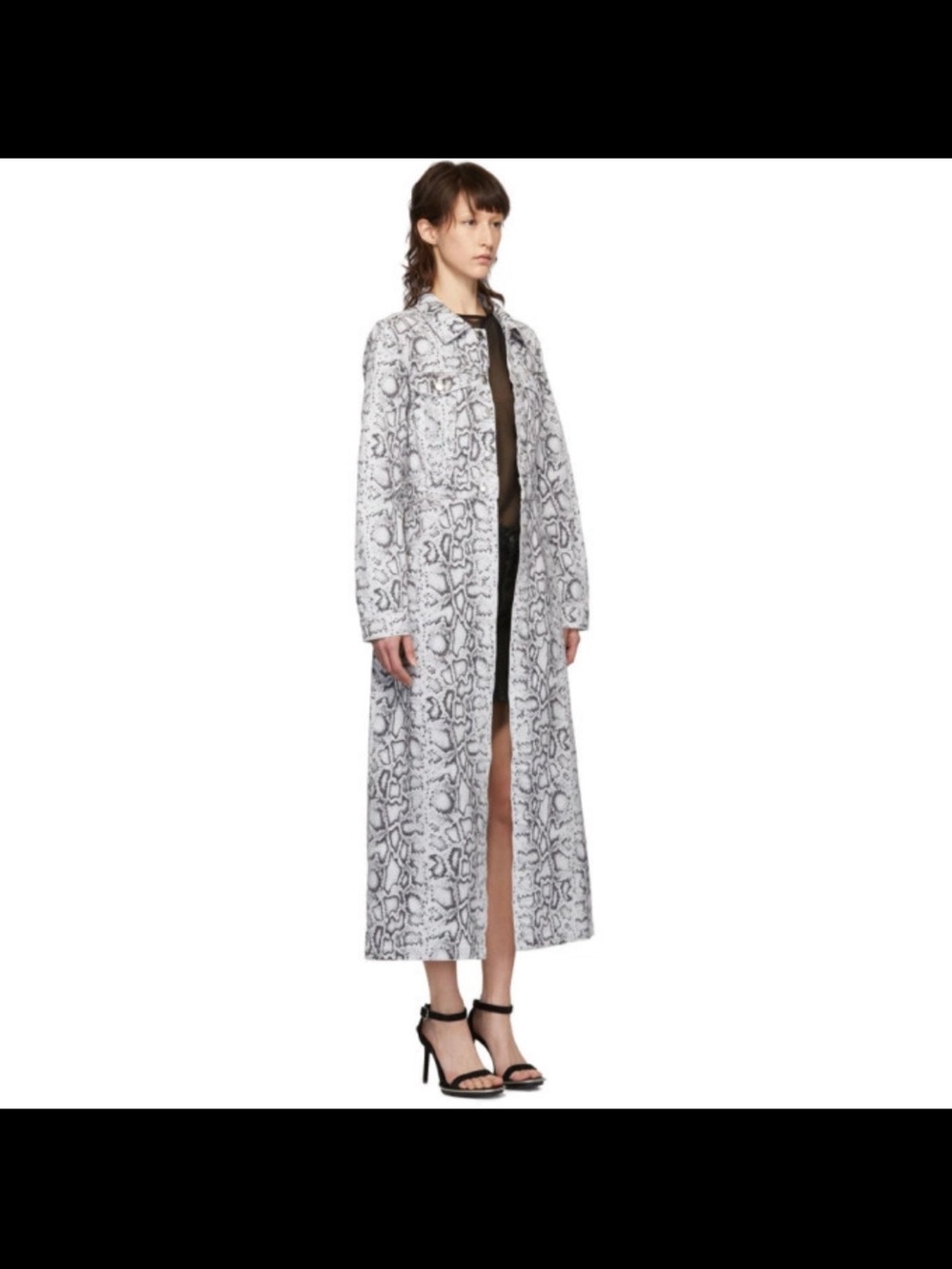 Alexander Wang Long Denim Snake Print Trench Coat in Gray and White